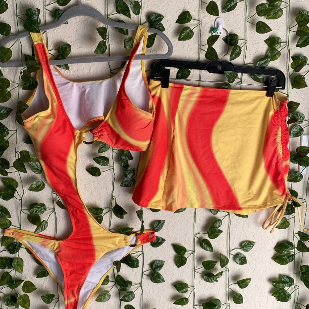 Vibrant Red and Yellow Swimsuit Set